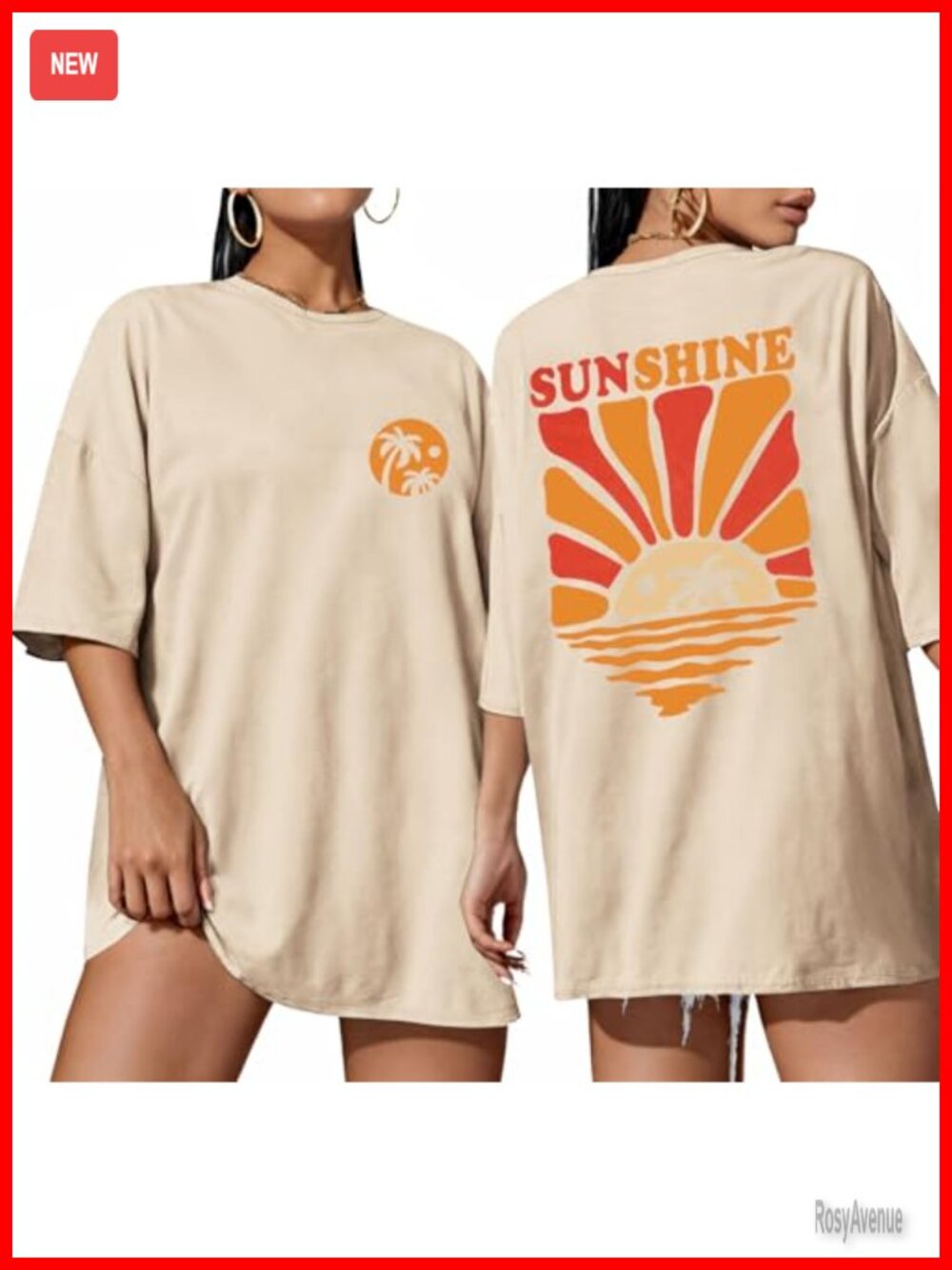Women's Oversized Graphic Tee Crew Neck Drop Shoulder Loose Casual Summer Top